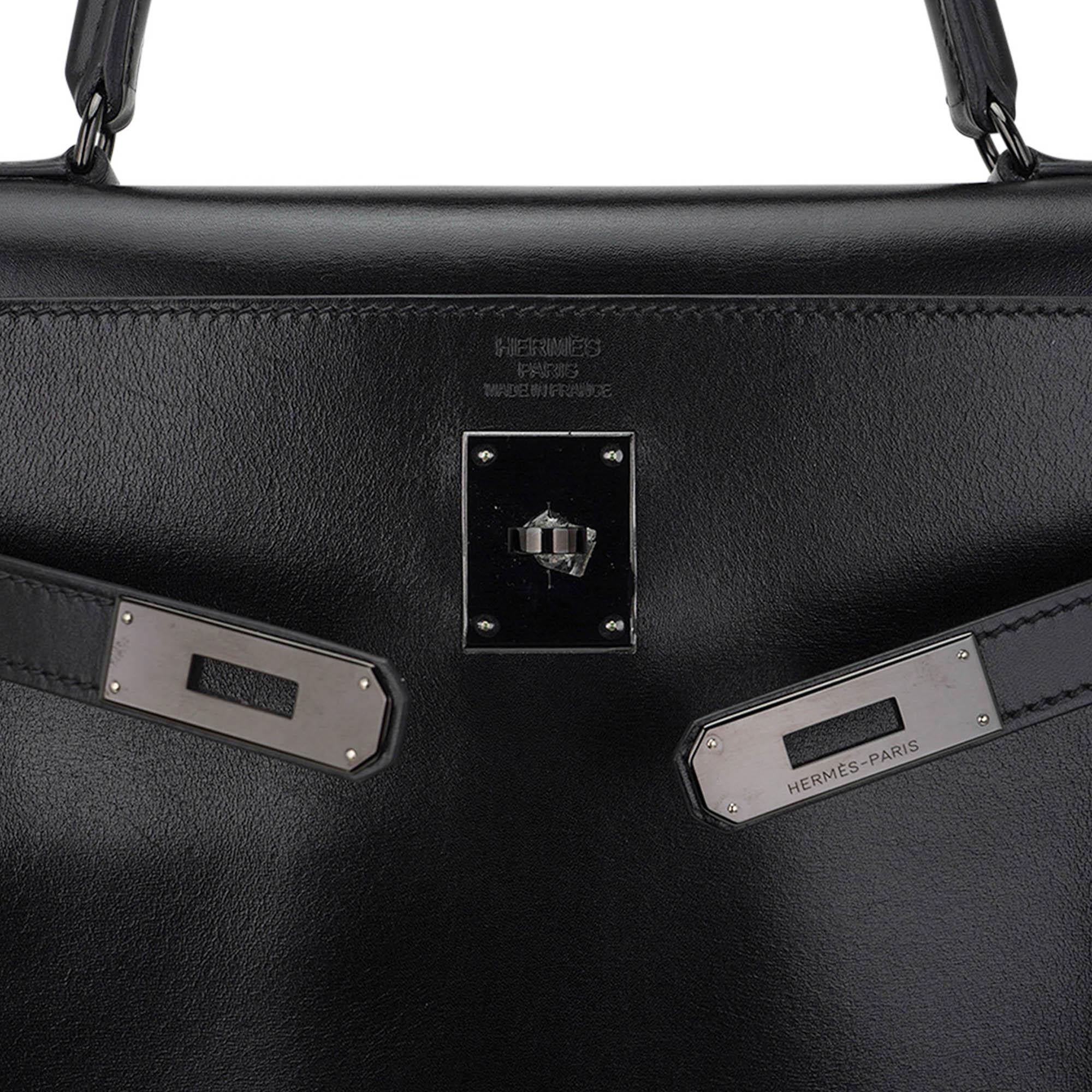 Hermes Kelly 32 Bag Limited Edition So Black Box Leather For Sale 4