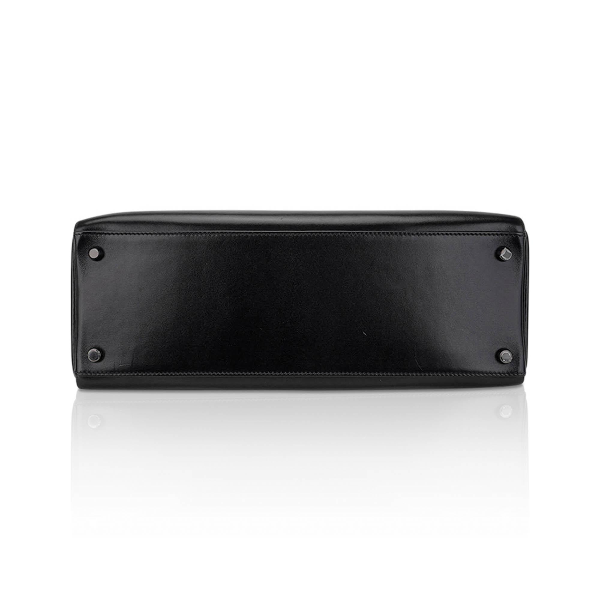 Hermes Kelly 32 Bag Limited Edition So Black Box Leather For Sale 5