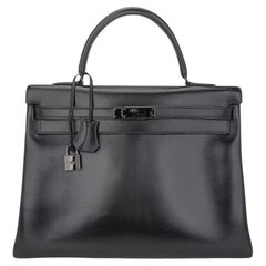 Hermes Kelly 32 Bag Limited Edition So Black Box Leather