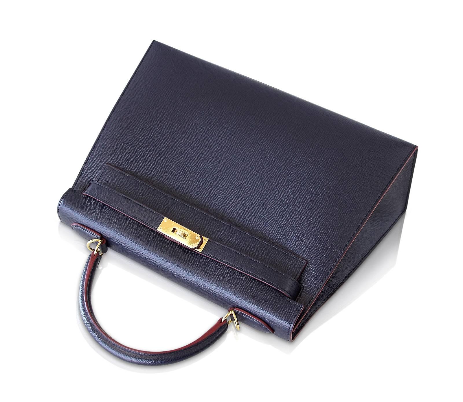 Black Hermes Kelly 32 Bag Sellier Blue Indigo Rouge Contour Limited Edition Gold