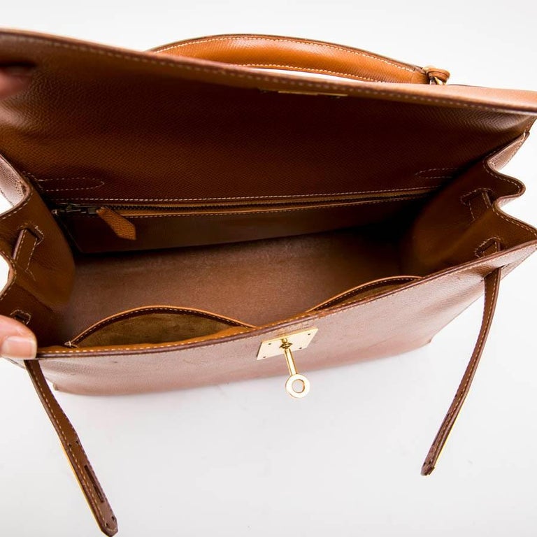 Replica Hermes Kelly Sellier 32 Handmade Bag In Gold Epsom Calfskin