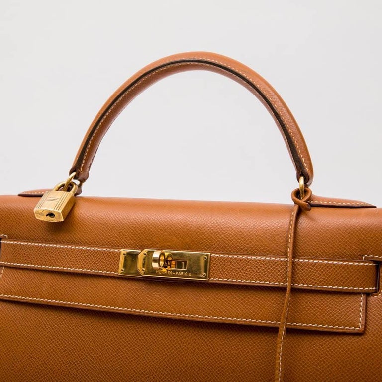 Hermes Gold Epsom Leather Sellier Kelly 32 Bag at 1stDibs