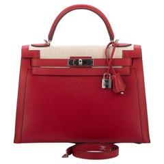 Hermès Rouge H Toile and Barenia Horse Print e Kelly 32cm Sellier at  1stDibs