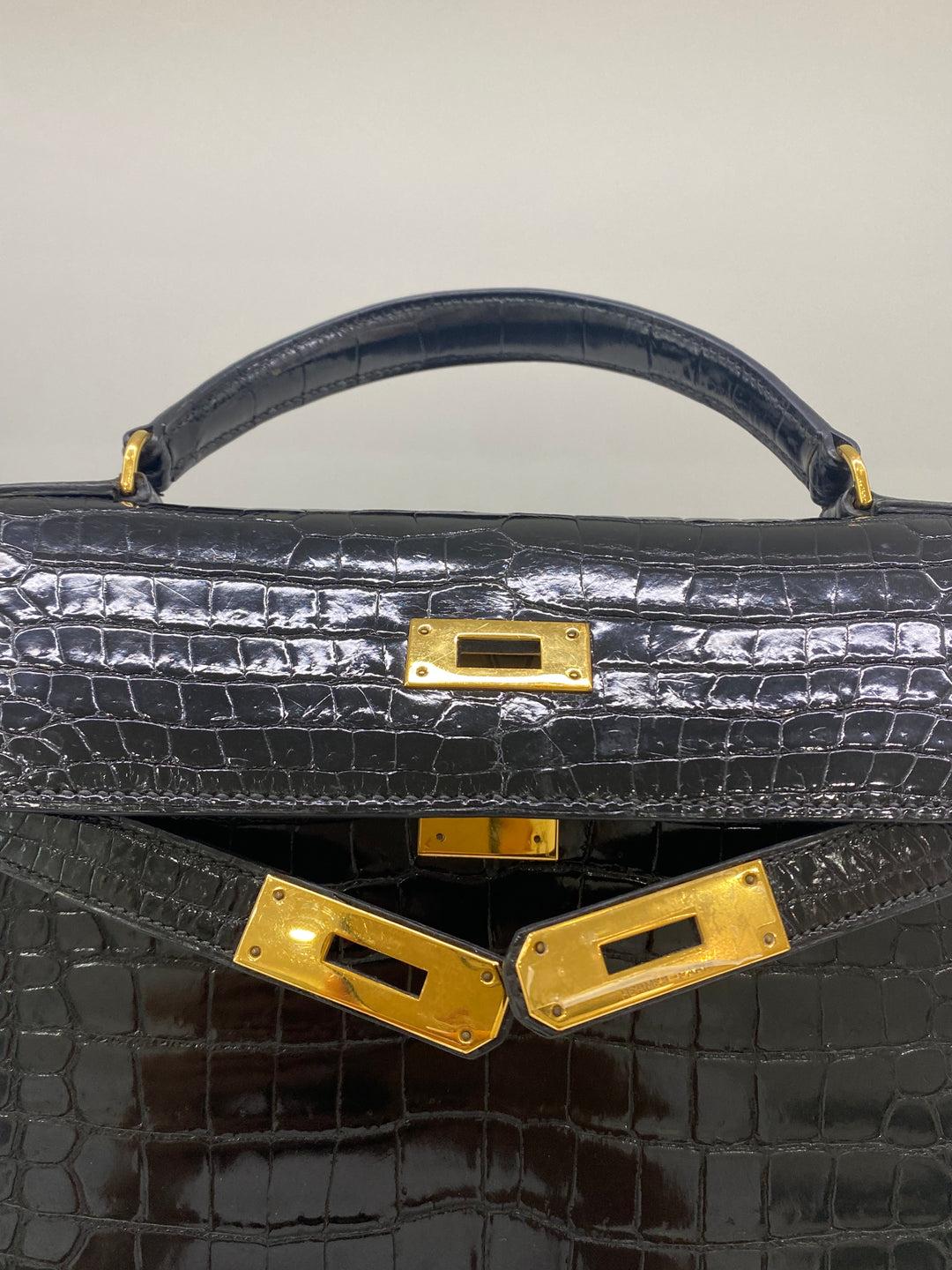 Hermes Kelly 32 Black Alligator GHW (1994) 9