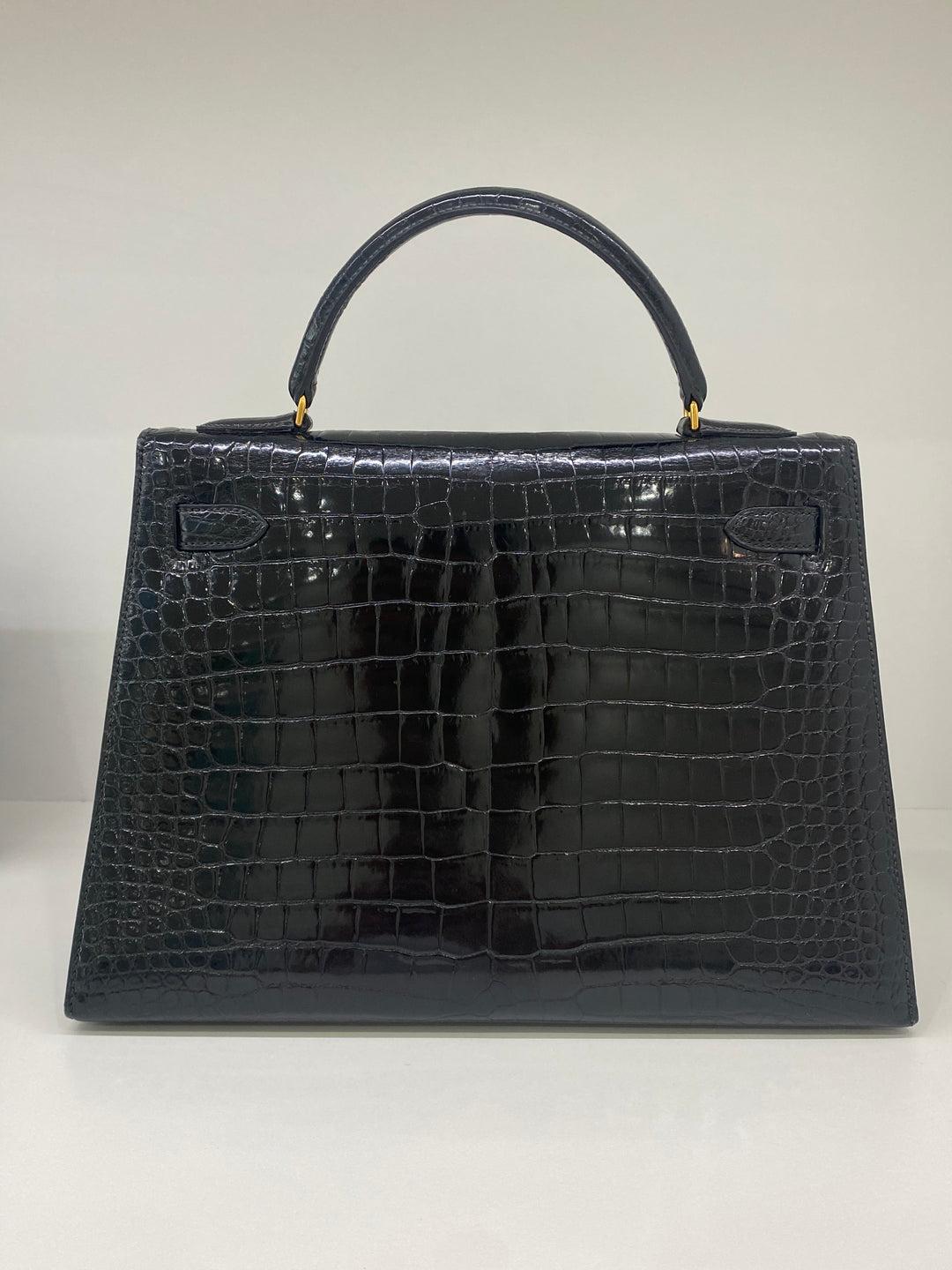 Women's or Men's Hermes Kelly 32 Black Alligator GHW (1994)