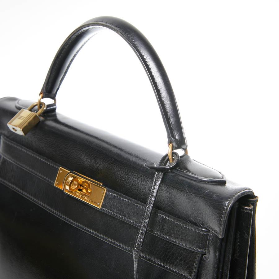 HERMES Kelly 32 Black Box Calfskin Bag 7