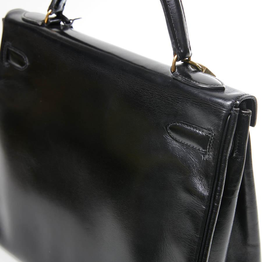 HERMES Kelly 32 Black Box Calfskin Bag 8