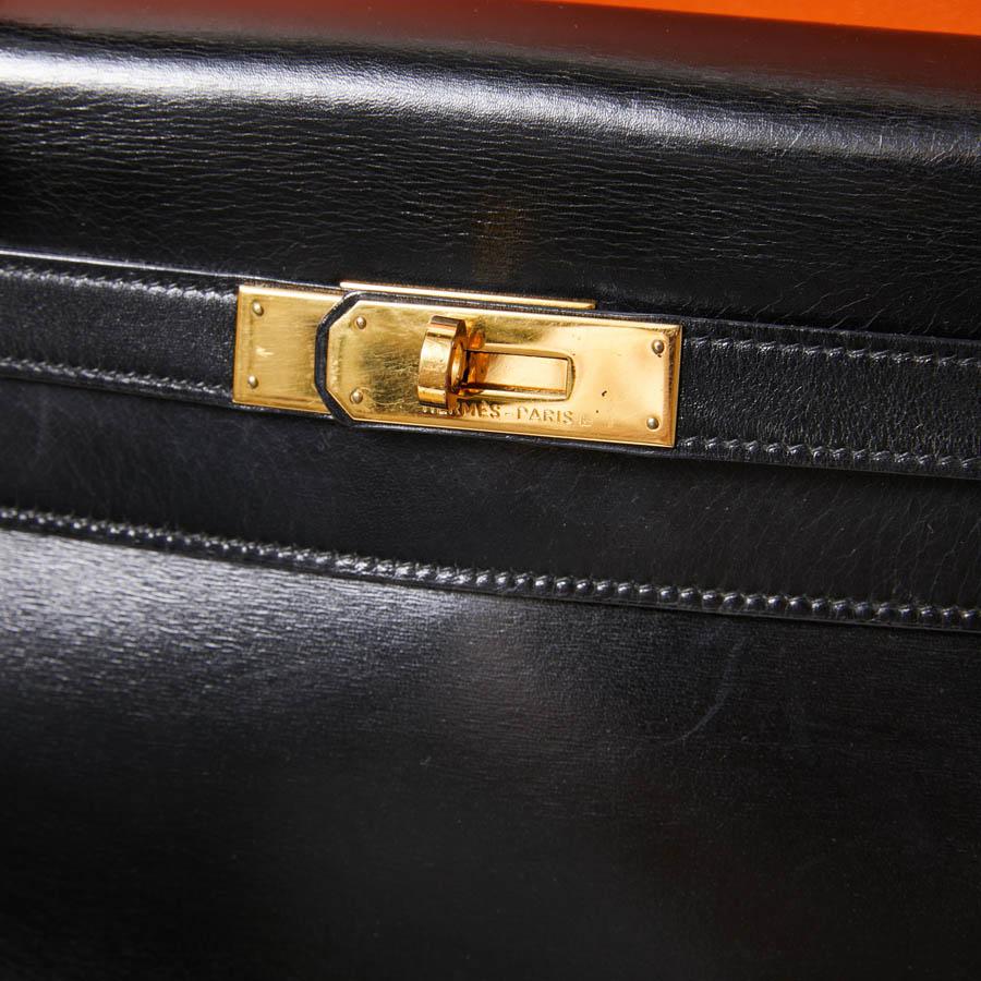 HERMES Kelly 32 Black Box Calfskin Bag 11