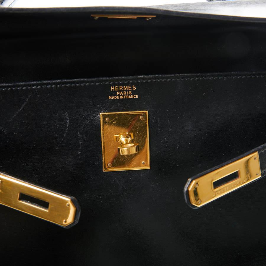 HERMES Kelly 32 Black Box Calfskin Bag 13