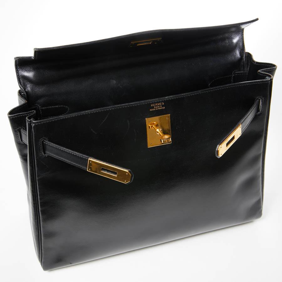 HERMES Kelly 32 Black Box Calfskin Bag 15