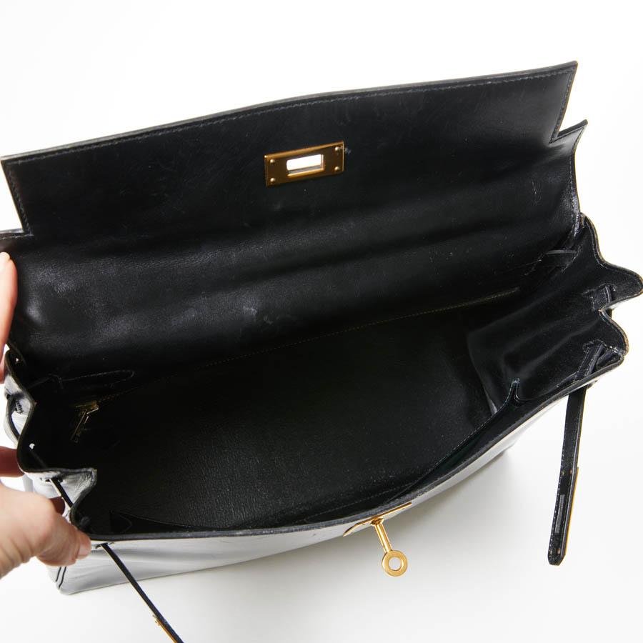 HERMES Kelly 32 Black Box Calfskin Bag 16