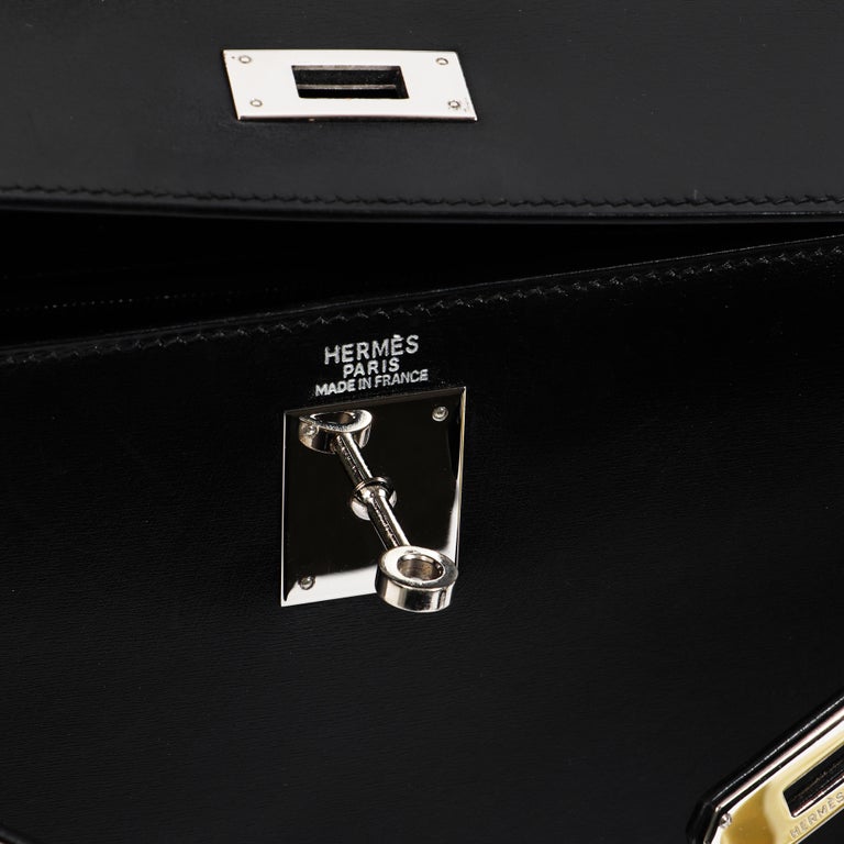 Hermes Kelly 32 Black Togo Leather, Palladium Hardware, Preowned in Box