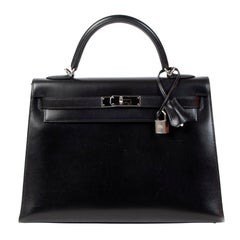 Hermès Kelly 32 Black Boxcalf PHW + Strap