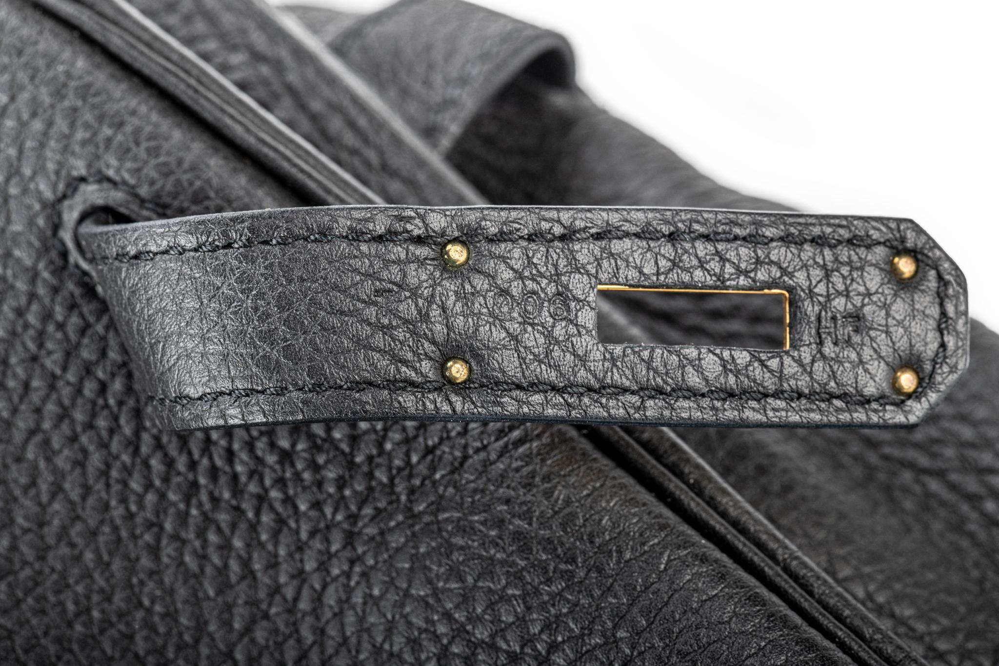Hermes Kelly 32 Black Clemence Gold Bag 4