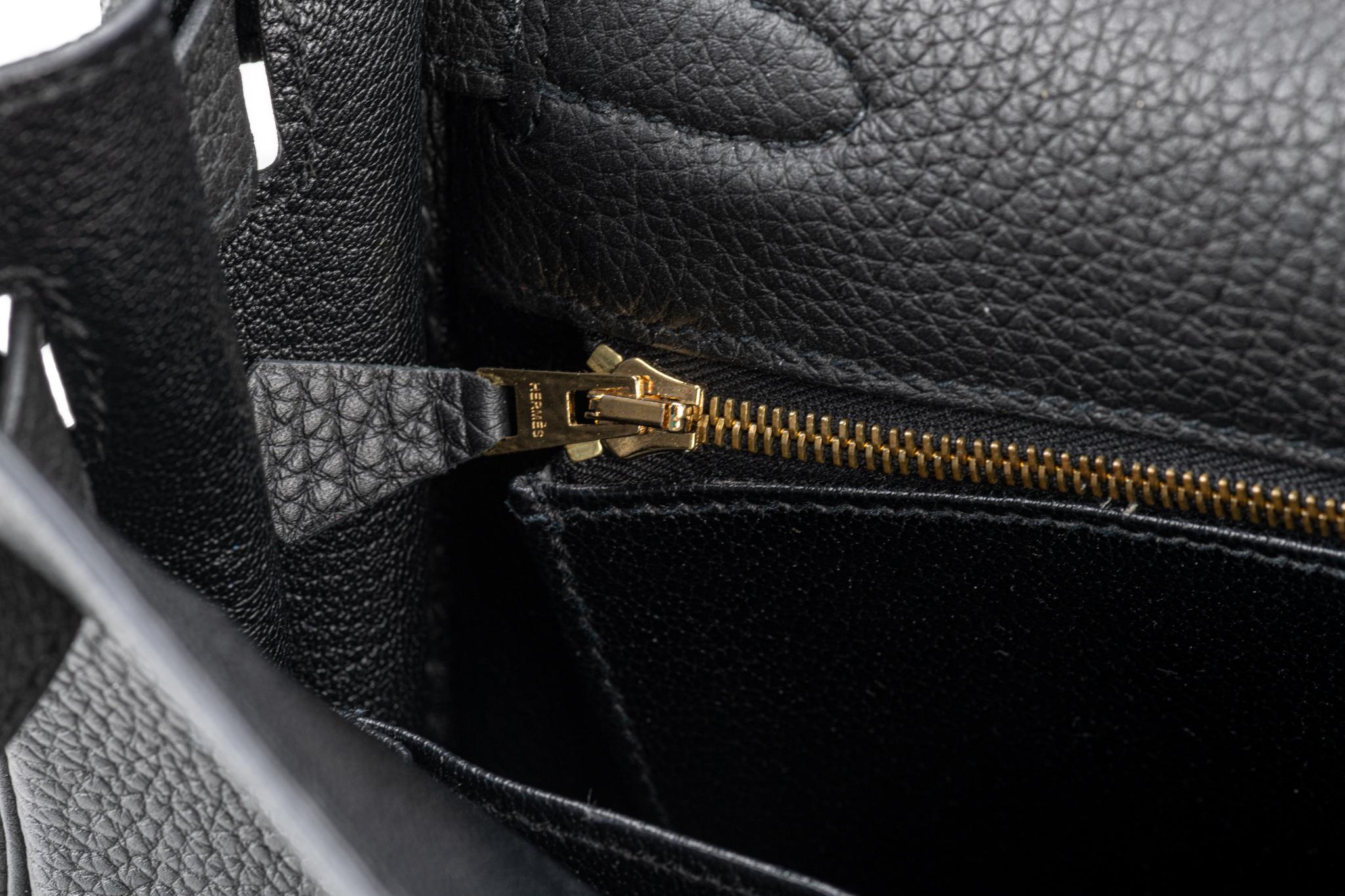 Hermes Kelly 32 Black Clemence Gold Bag 8