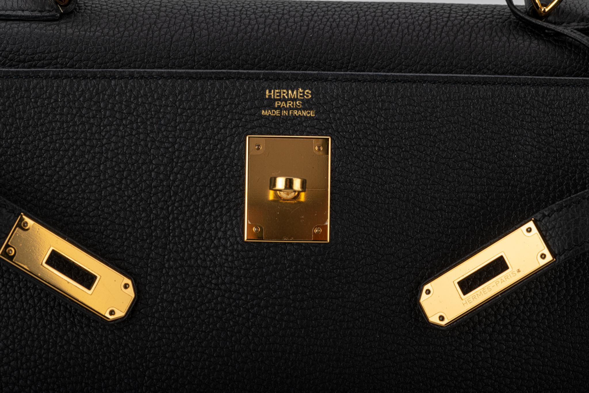 Hermes Kelly 32 Black Clemence Gold Bag 1