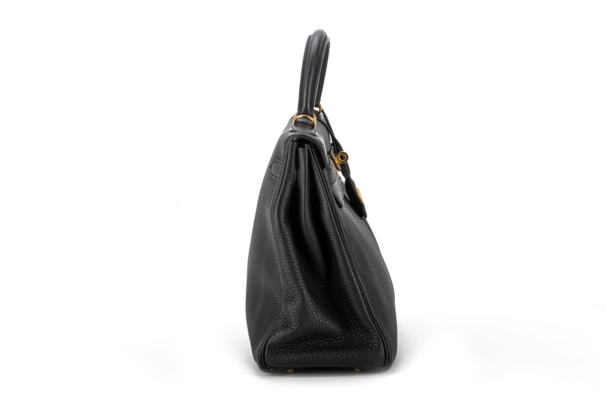 Hermes Kelly 32 Black Clemence Gold Bag 2