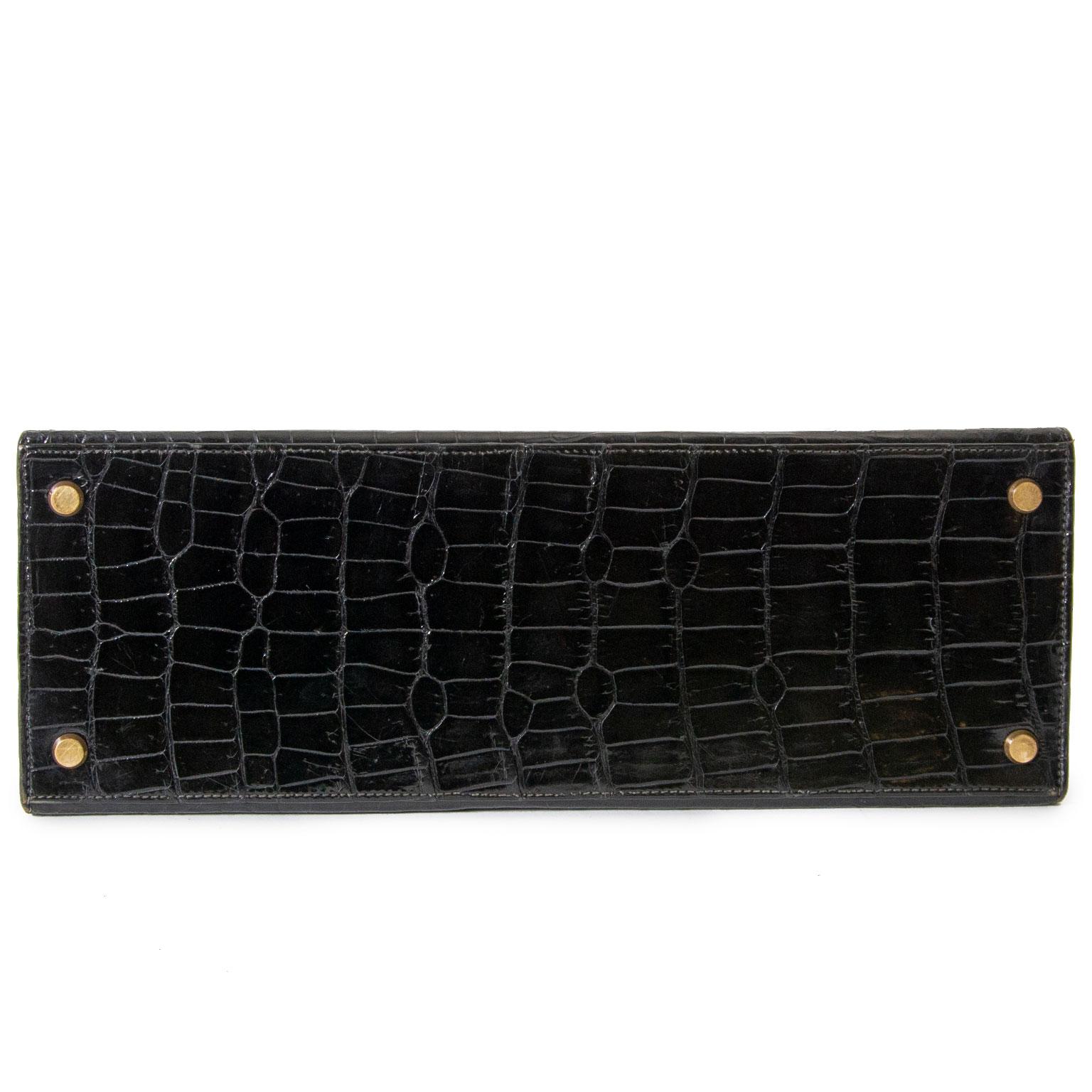 Hermes Kelly 32 Black Crocodile GHW + Strap For Sale at 1stDibs