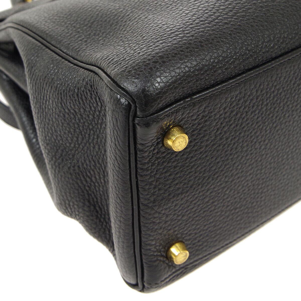 Women's Hermes Kelly 32 Black Leather Gold Top Handle Satchel Shoulder Tote Bag 