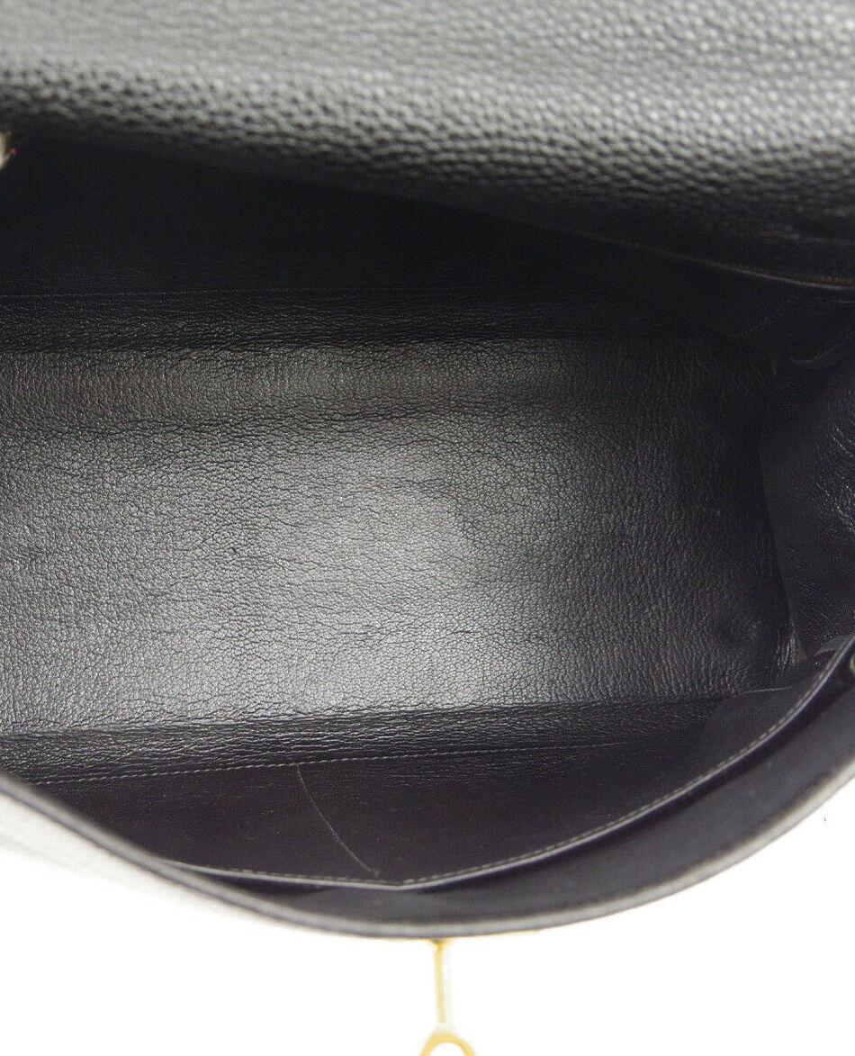 Hermes Kelly 32 Black Leather Gold Top Handle Satchel Shoulder Tote Bag  1