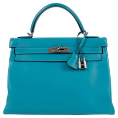 Hermes Kelly Handbag Bleu De Prusse Togo with Palladium Hardware 35 at  1stDibs