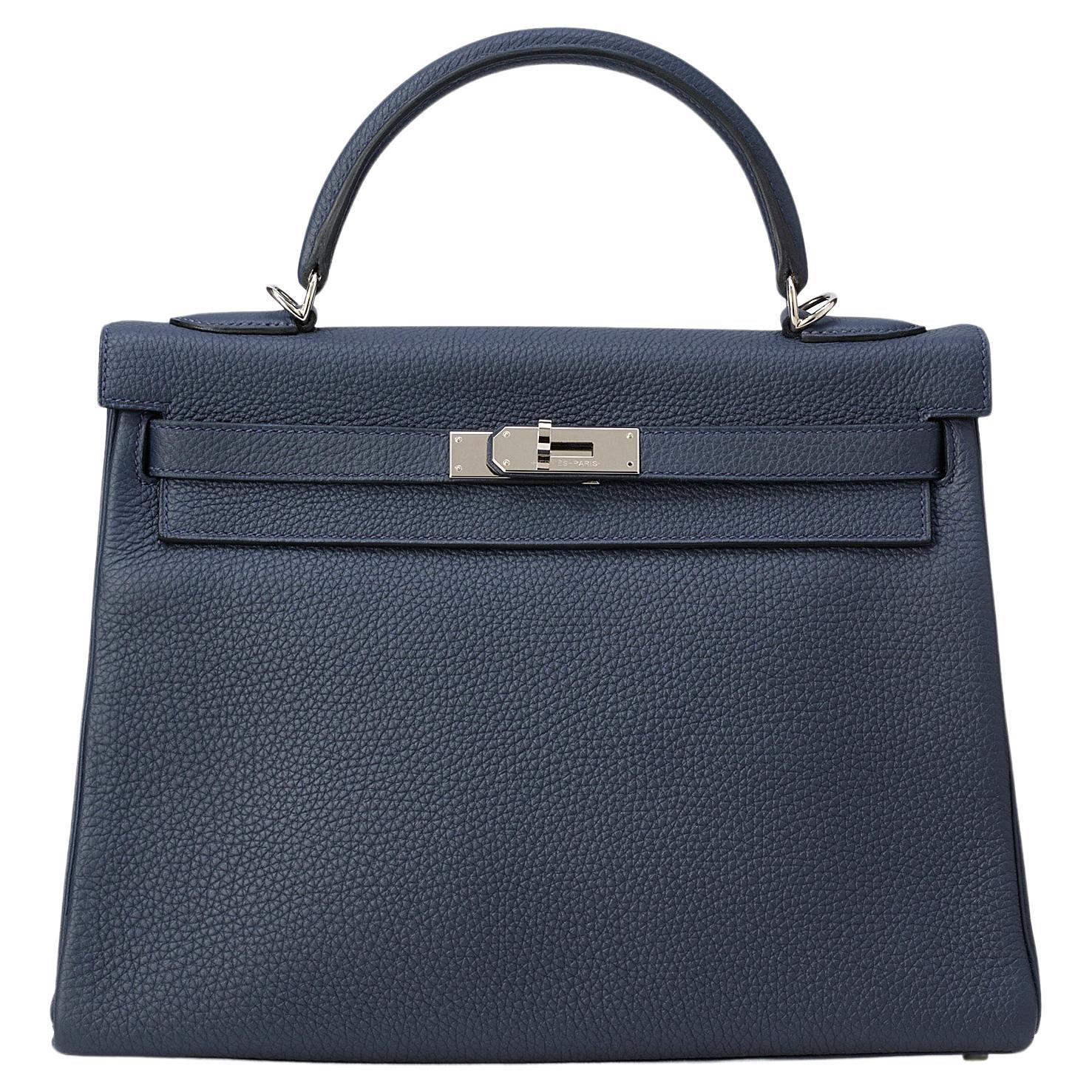 Hermès Kelly 32 Bleu Nuit Togo Palladium Hardware im Angebot