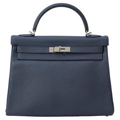 Hermès Kelly 32 Bleu Nuit Togo Palladium Hardware