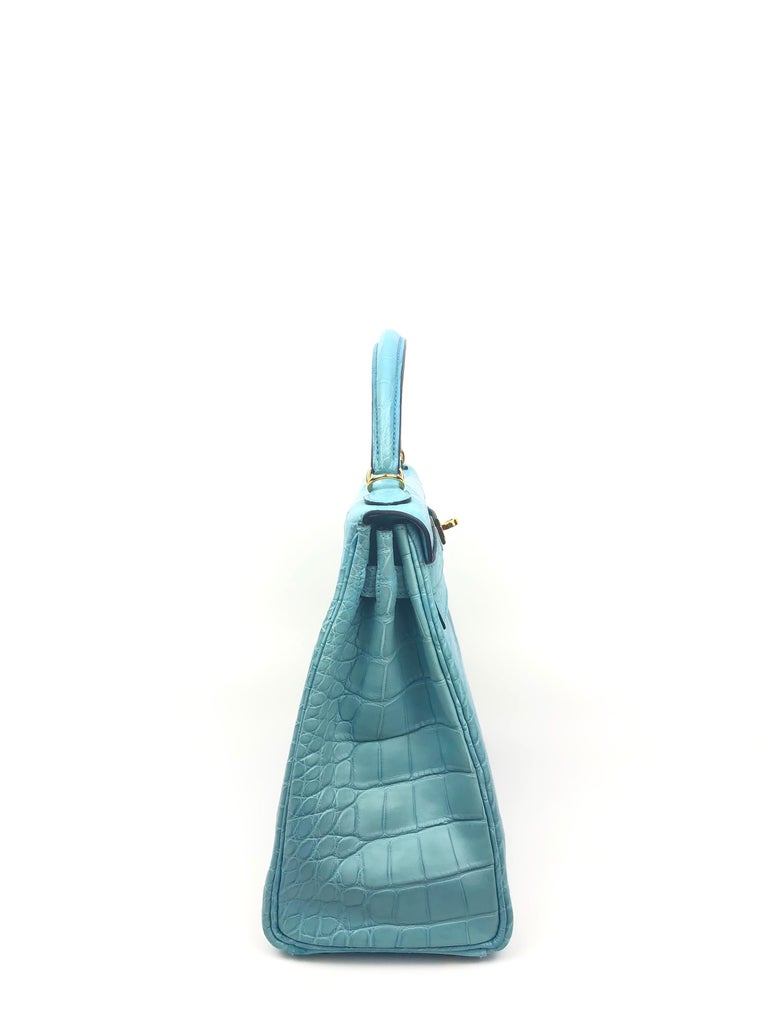 Hermès 32cm Matte Blue Brighton Alligator Sellier Kelly Bag with