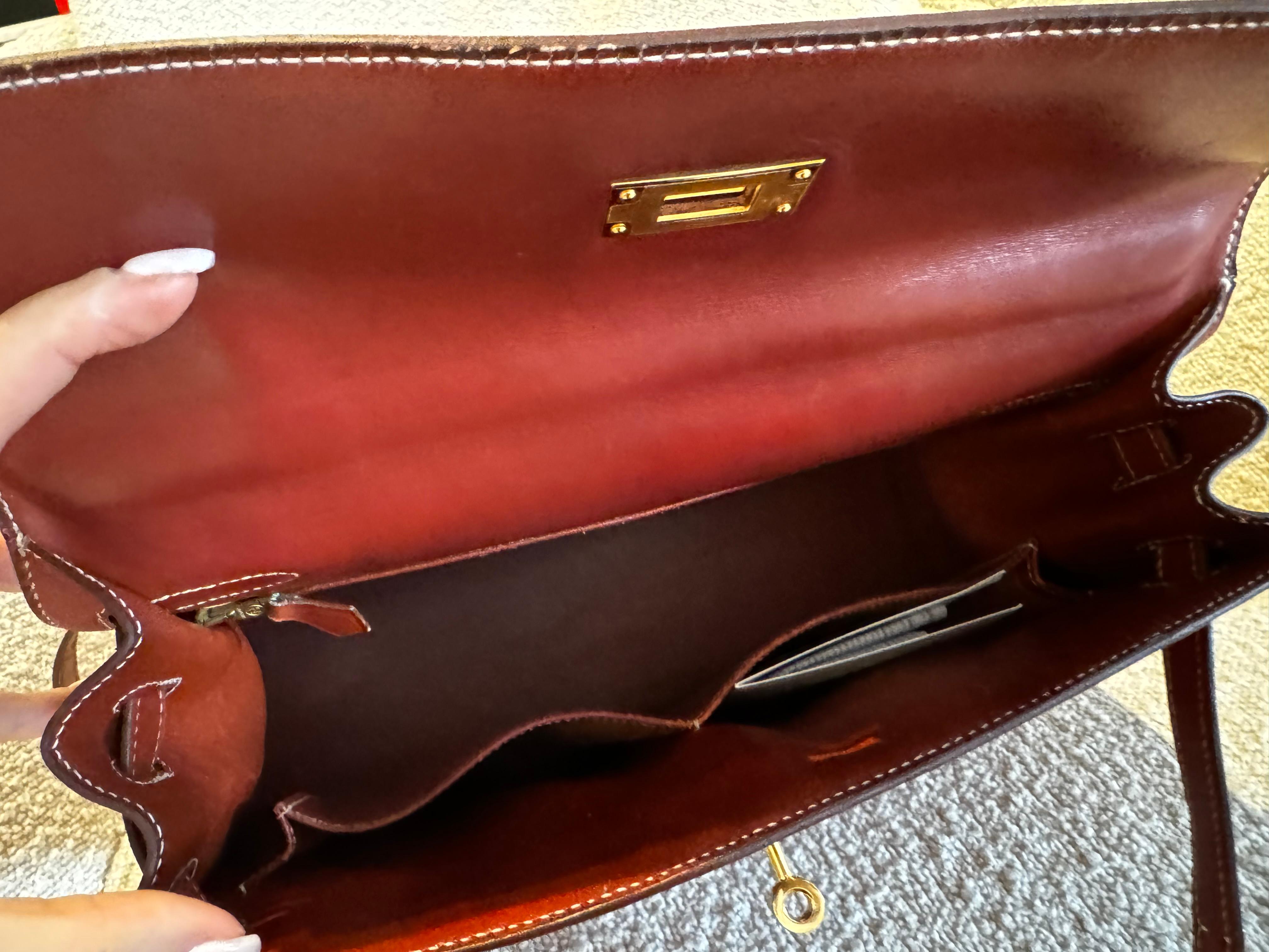 Hermes Kelly 32 Box leather Burgundy bag For Sale 1