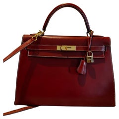 Hermes Kelly 32 Box leather Burgundy bag