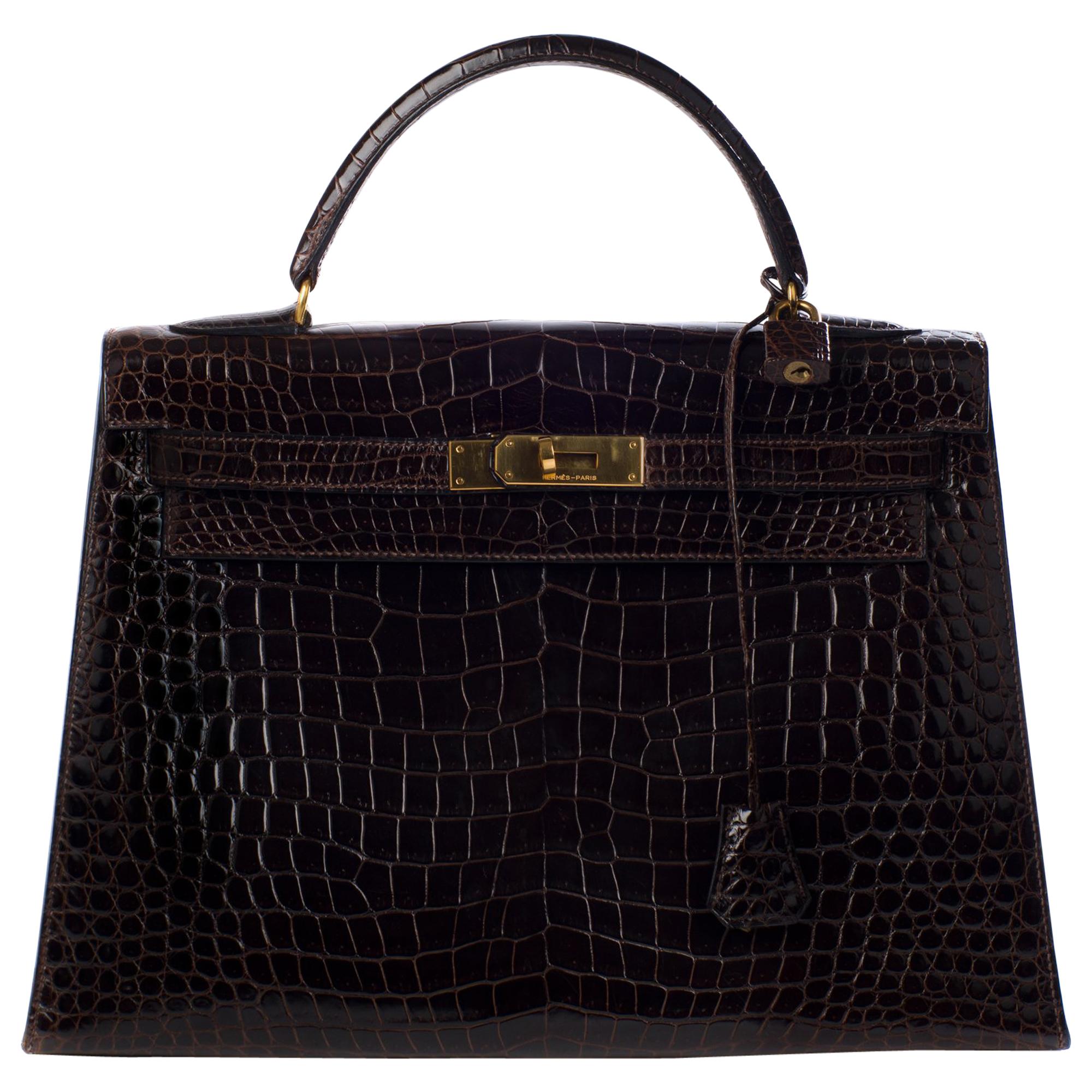 Hermes Kelly 32 Brown Crocodile Leather Bag