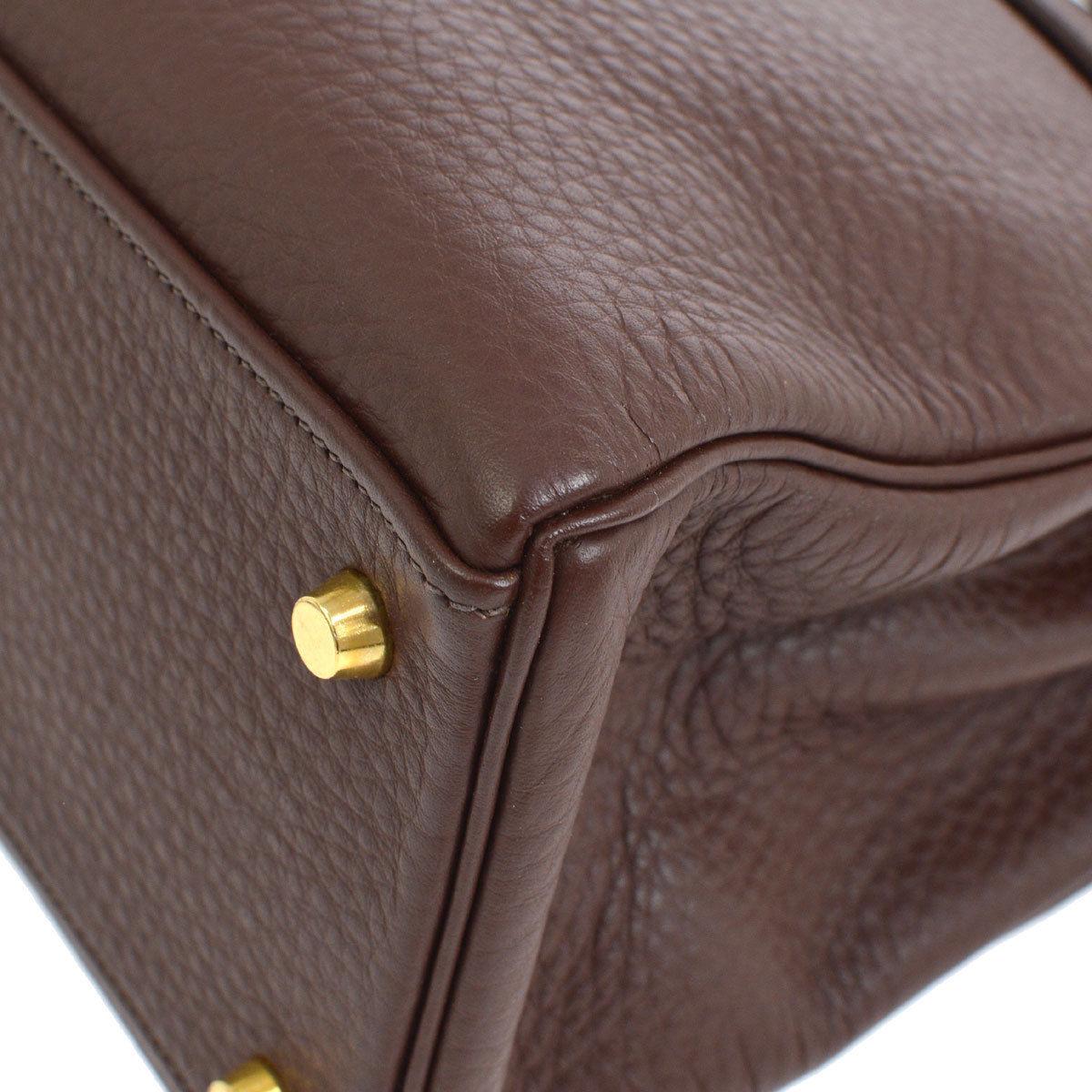 Women's Hermes Kelly 32 Brown Leather Gold Top Handle Satchel Shoulder Bag