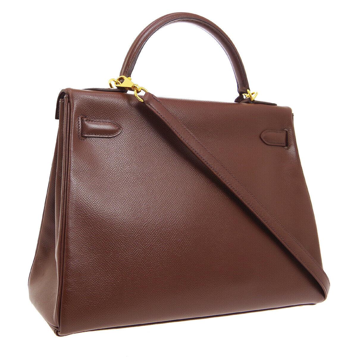 Hermes Kelly 32 Brown Leather Gold Top Handle Satchel Shoulder Tote Bag  In Good Condition In Chicago, IL