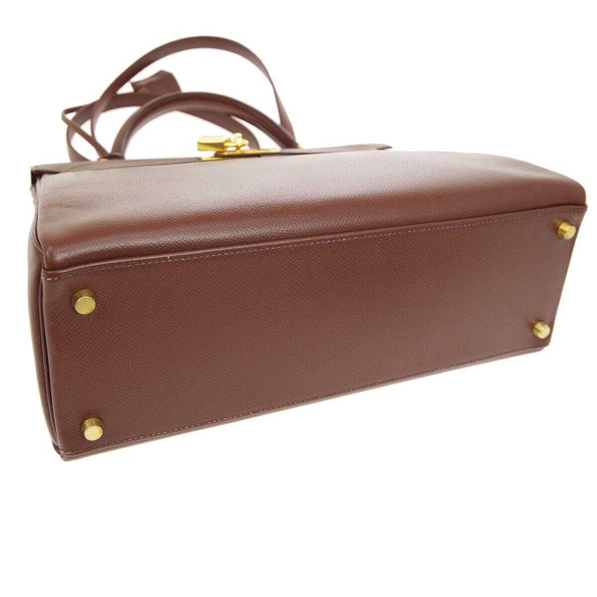 Women's Hermes Kelly 32 Brown Leather Gold Top Handle Satchel Shoulder Tote Bag 