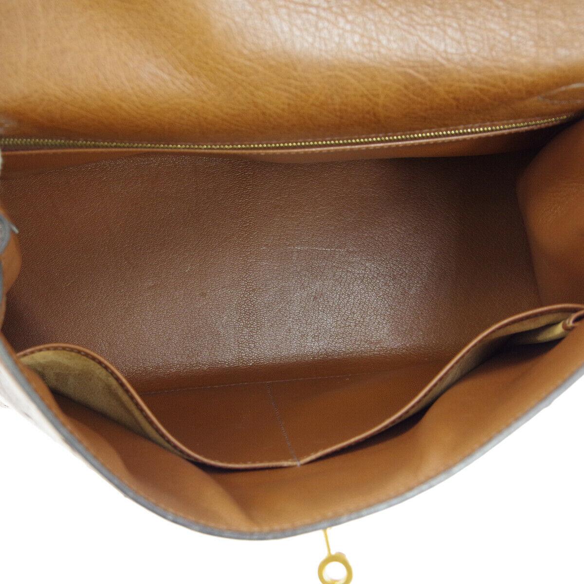 Women's Hermes Kelly 32 Brown Ostrich Exotic Gold Top Handle Satchel Shoulder Tote Bag