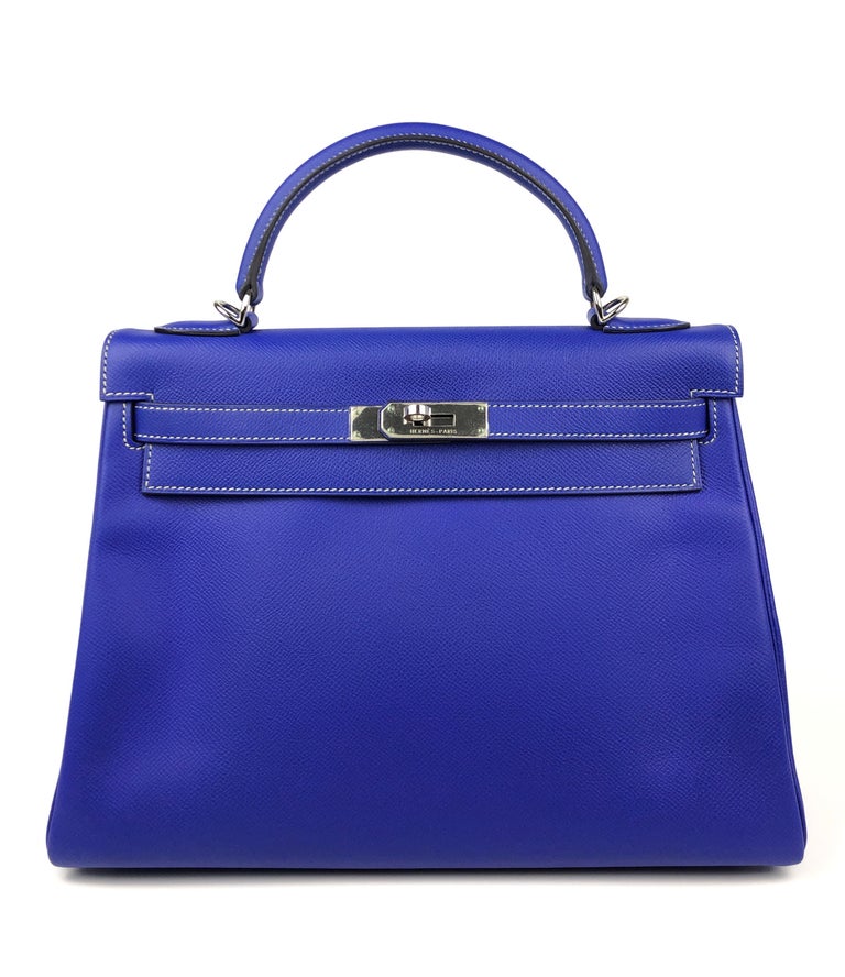 Hermes Kelly 32 Candy Collection Blue Electric Epsom Palladium Hardware ...