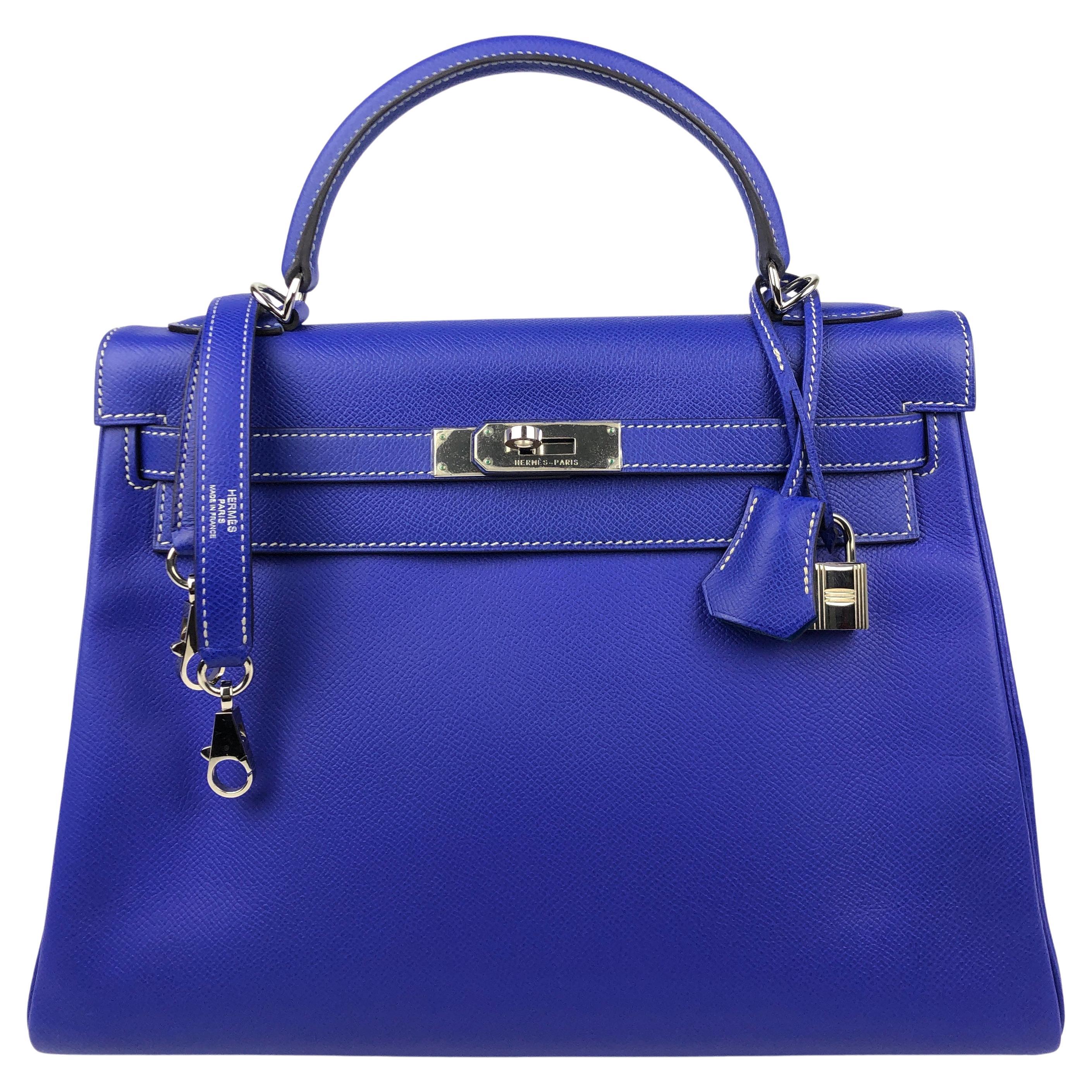 Hermes Kelly 32 Candy Collection Blue Electric Epsom Palladium Hardware ...