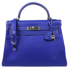 Hermes Kelly 32 Candy Collection Blue Electric Epsom Palladium Hardware