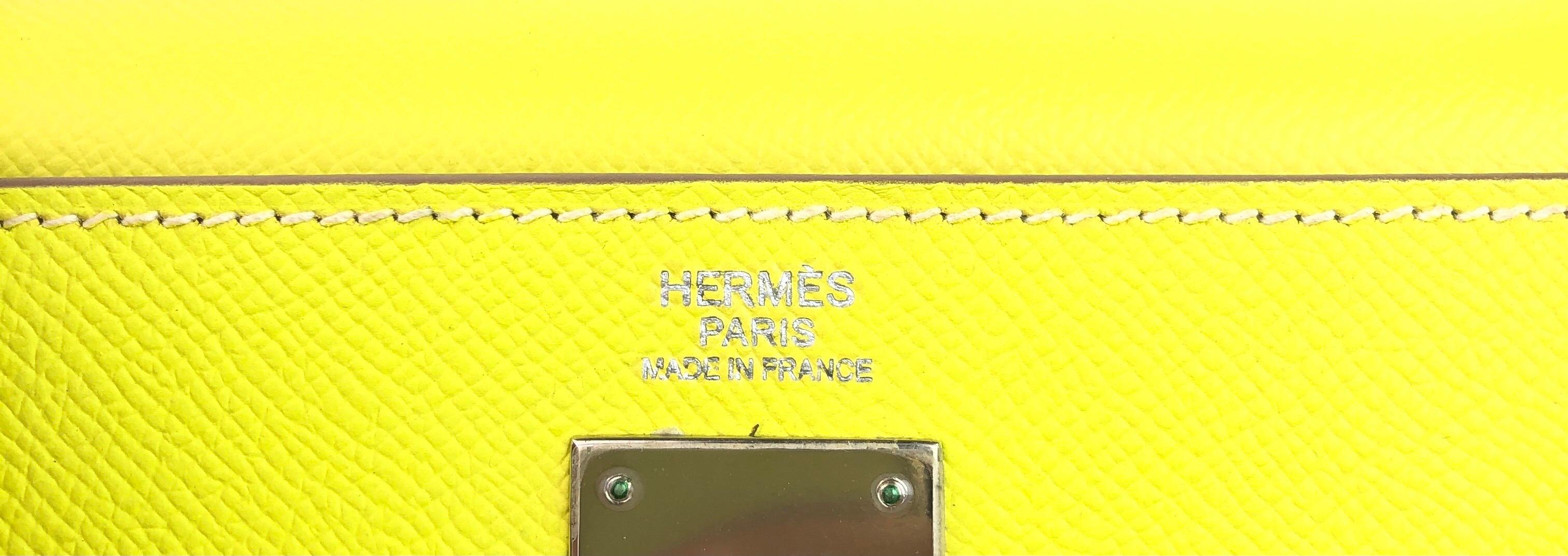 Women's or Men's Hermes Kelly 32 Candy Collection Lime Yellow Green Gris Palladium Hardware