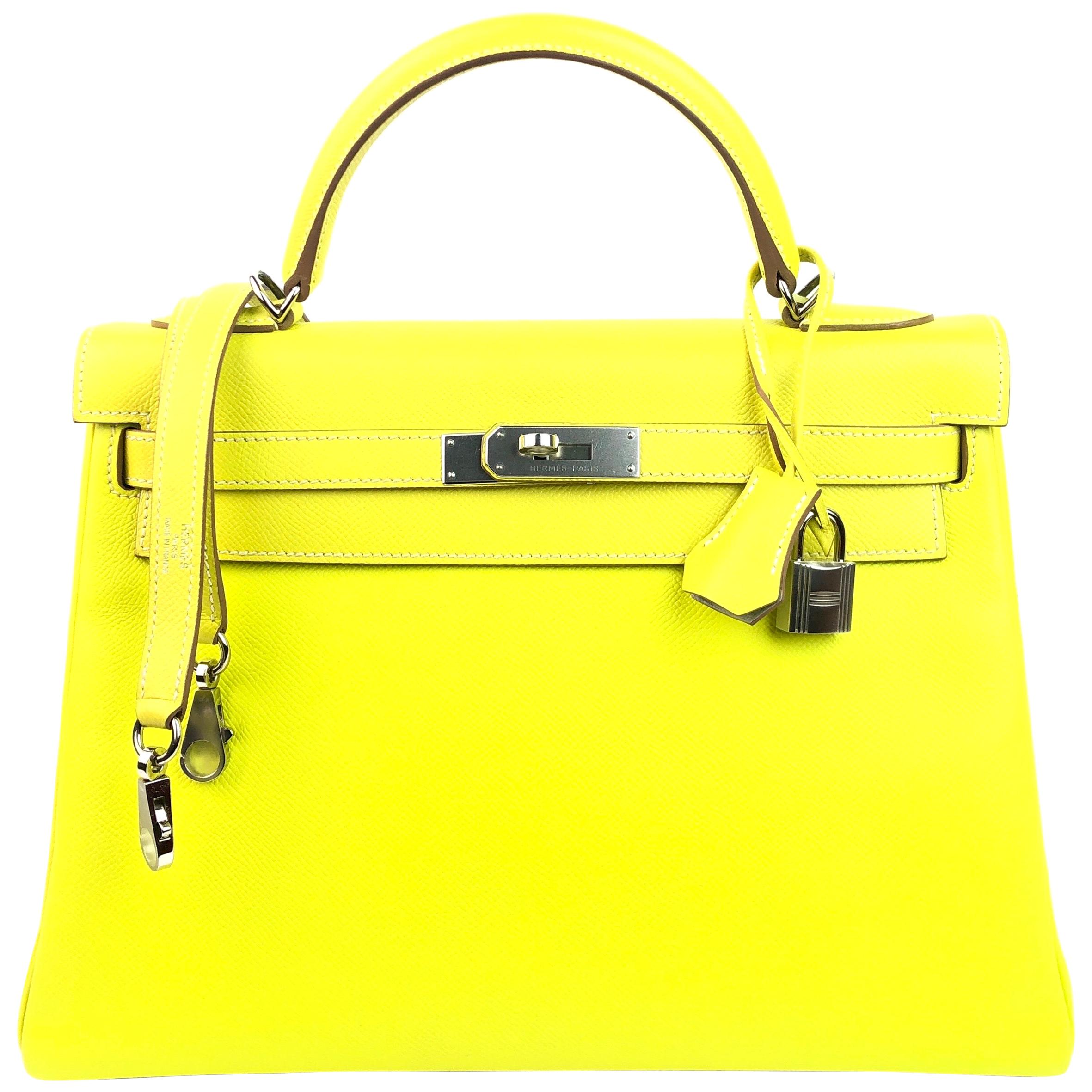 Hermes Kelly 32 Candy Collection Lime Yellow Green Gris Palladium Hardware
