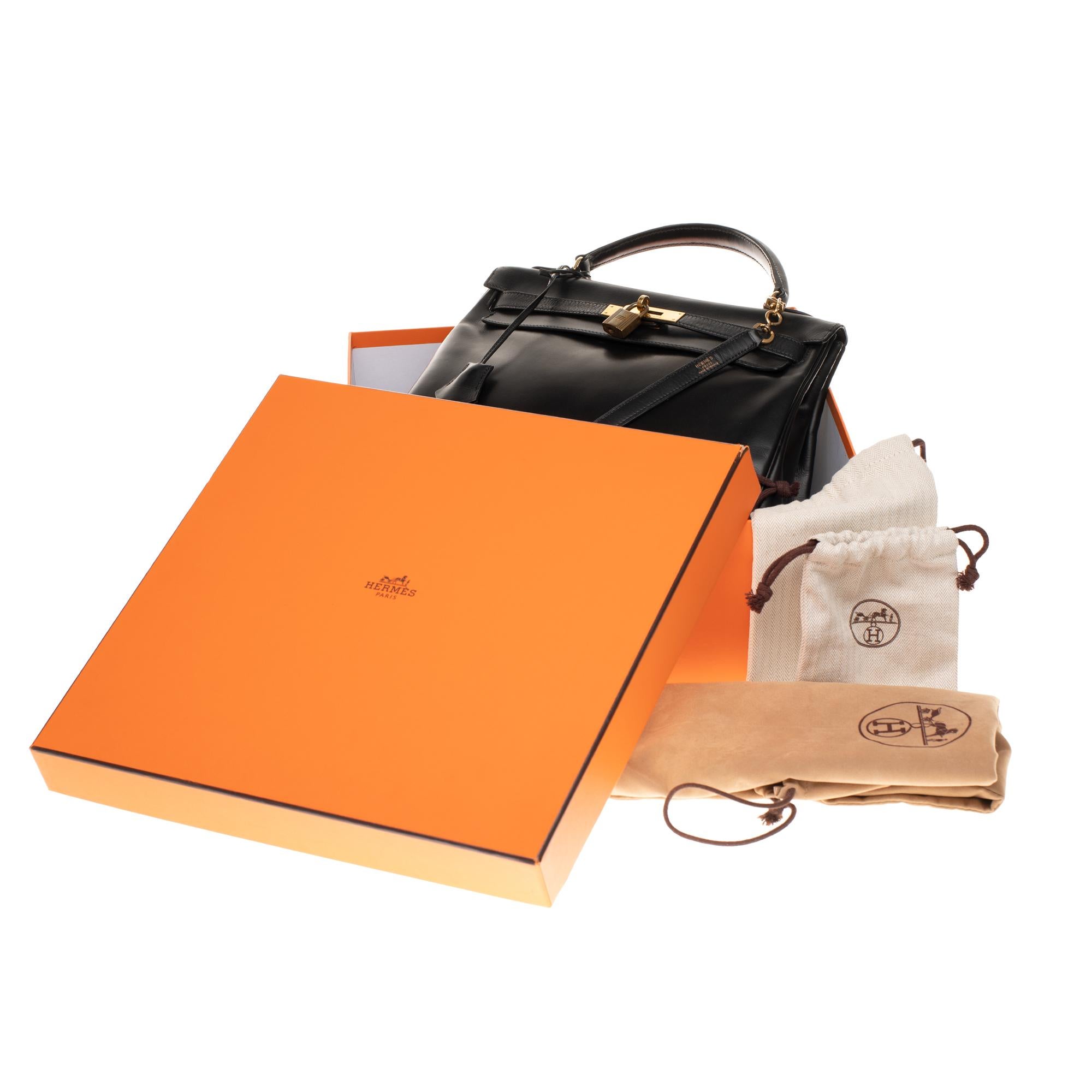 Hermès Kelly 32 cm strap shoulder bag in black calfskin box and gold hardware 6