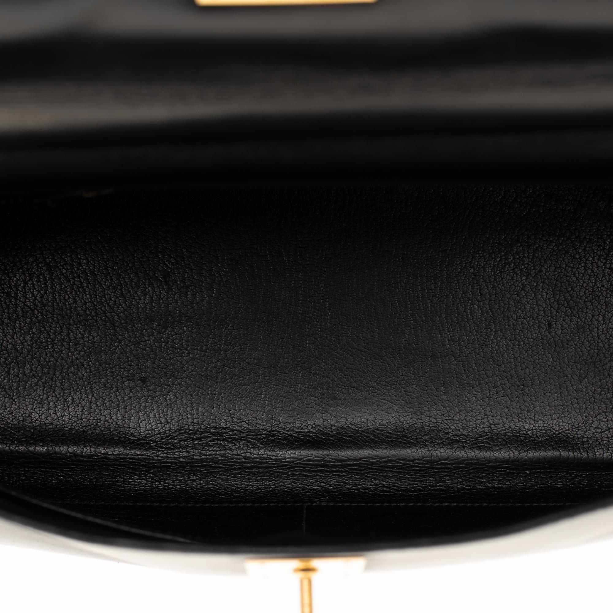 Hermès Kelly 32 cm strap shoulder bag in black calfskin box and gold hardware 2