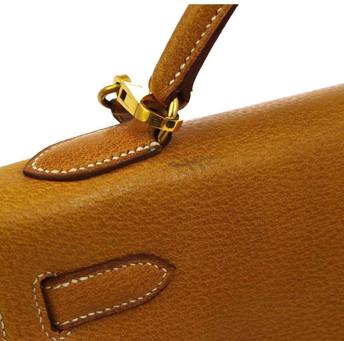 Hermes Kelly 32 Cognac Tan Leather Gold Top Handle Satchel Shoulder Bag In Good Condition In Chicago, IL