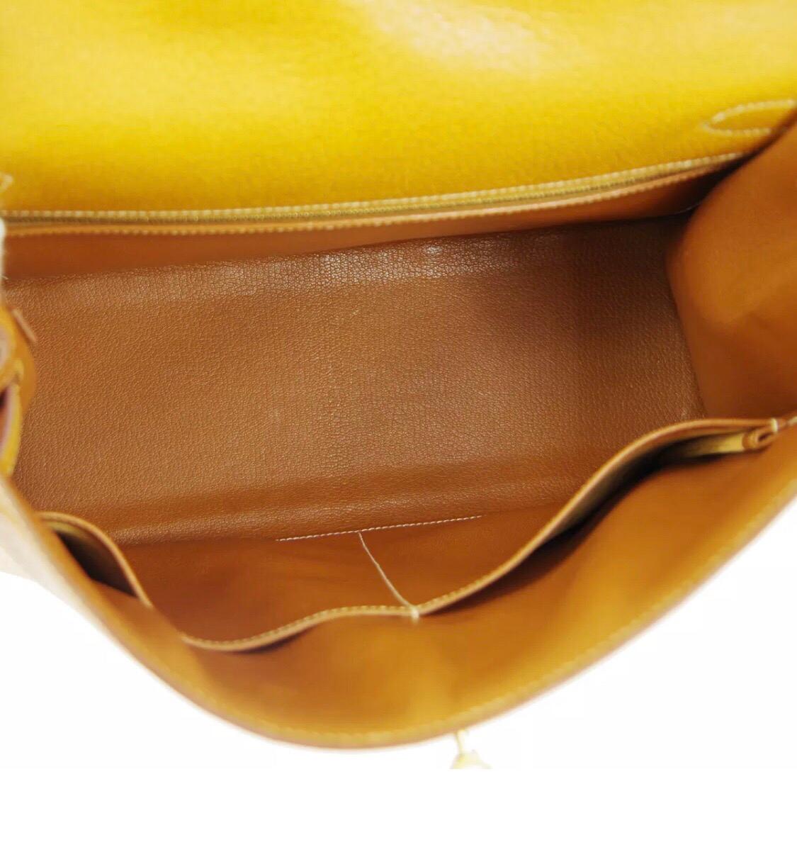 Hermes Kelly 32 Cognac Tan Leather Gold Top Handle Satchel Shoulder Bag 2