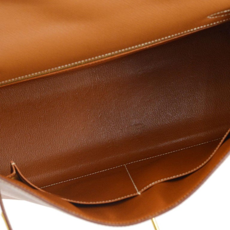 Hermes Kelly 32 Cognac Tan Leather Gold Top Handle Satchel Shoulder Bag ...