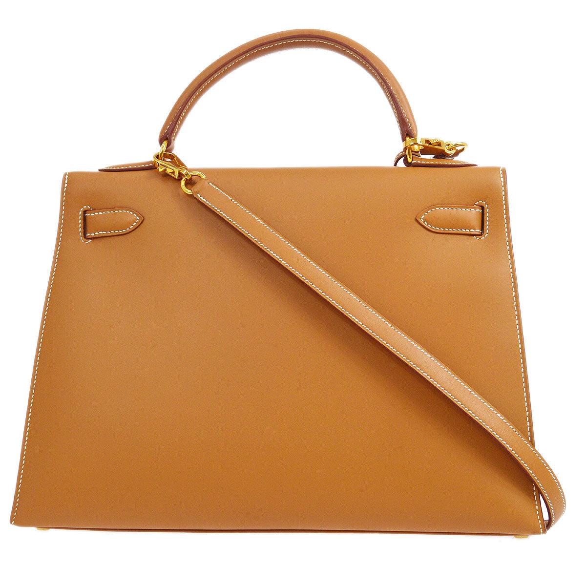 HERMES Kelly 32 Cognac Tan Natural Gold Top Handle Shoulder Tote Bag In Good Condition In Chicago, IL