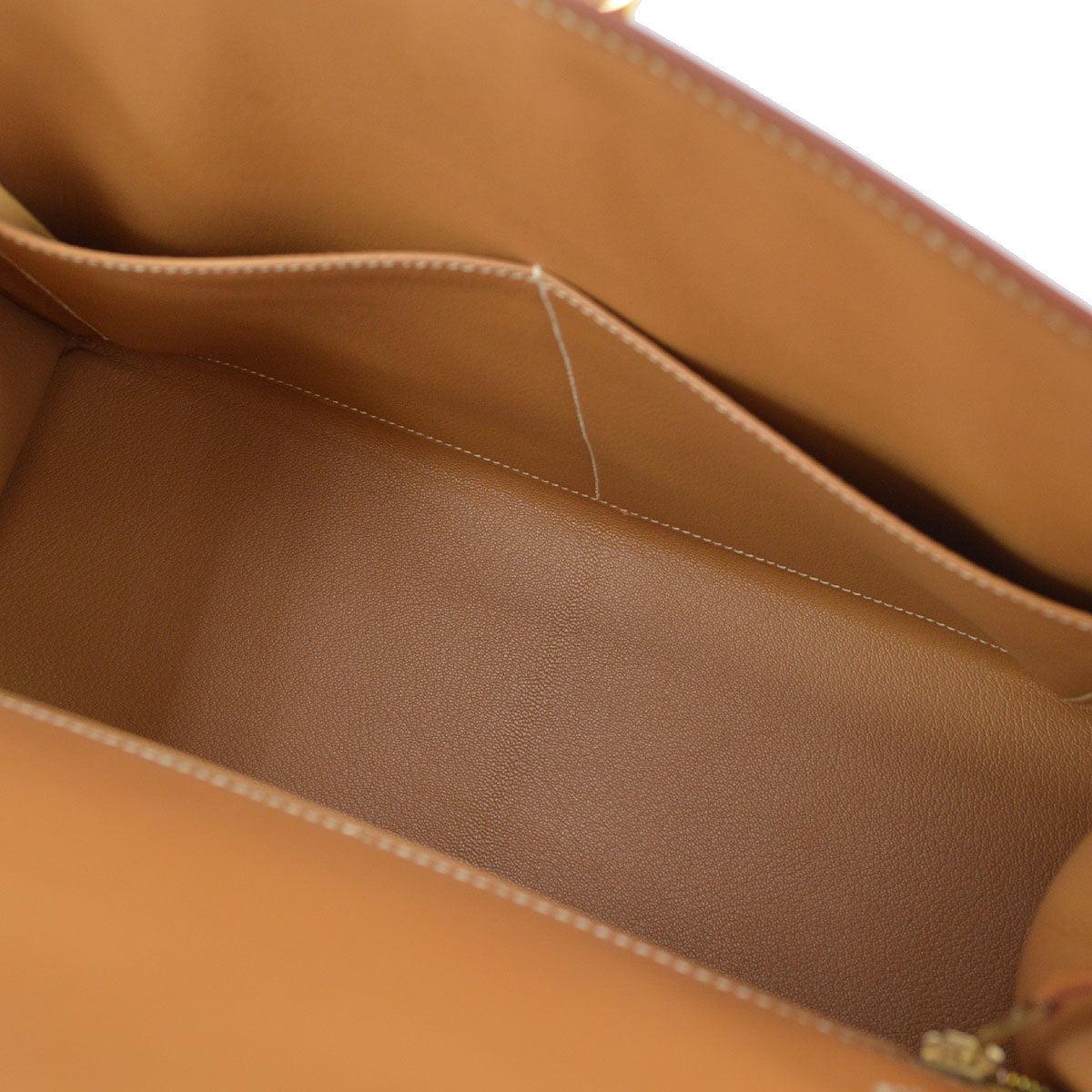 Women's HERMES Kelly 32 Cognac Tan Natural Gold Top Handle Shoulder Tote Bag