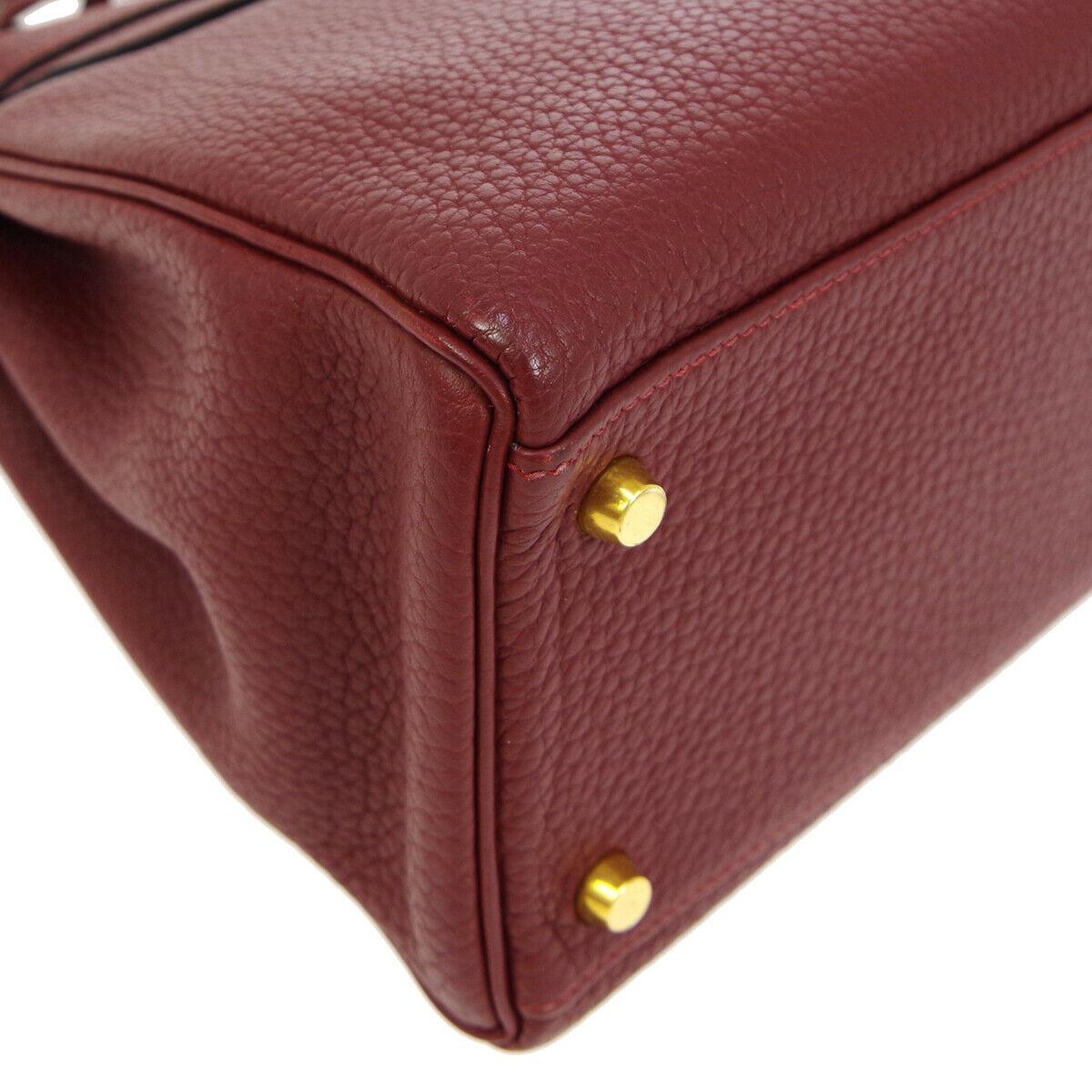 Women's Hermes Kelly 32 Cranberry Red Gold Top Handle Satchel Shoulder Tote Bag 