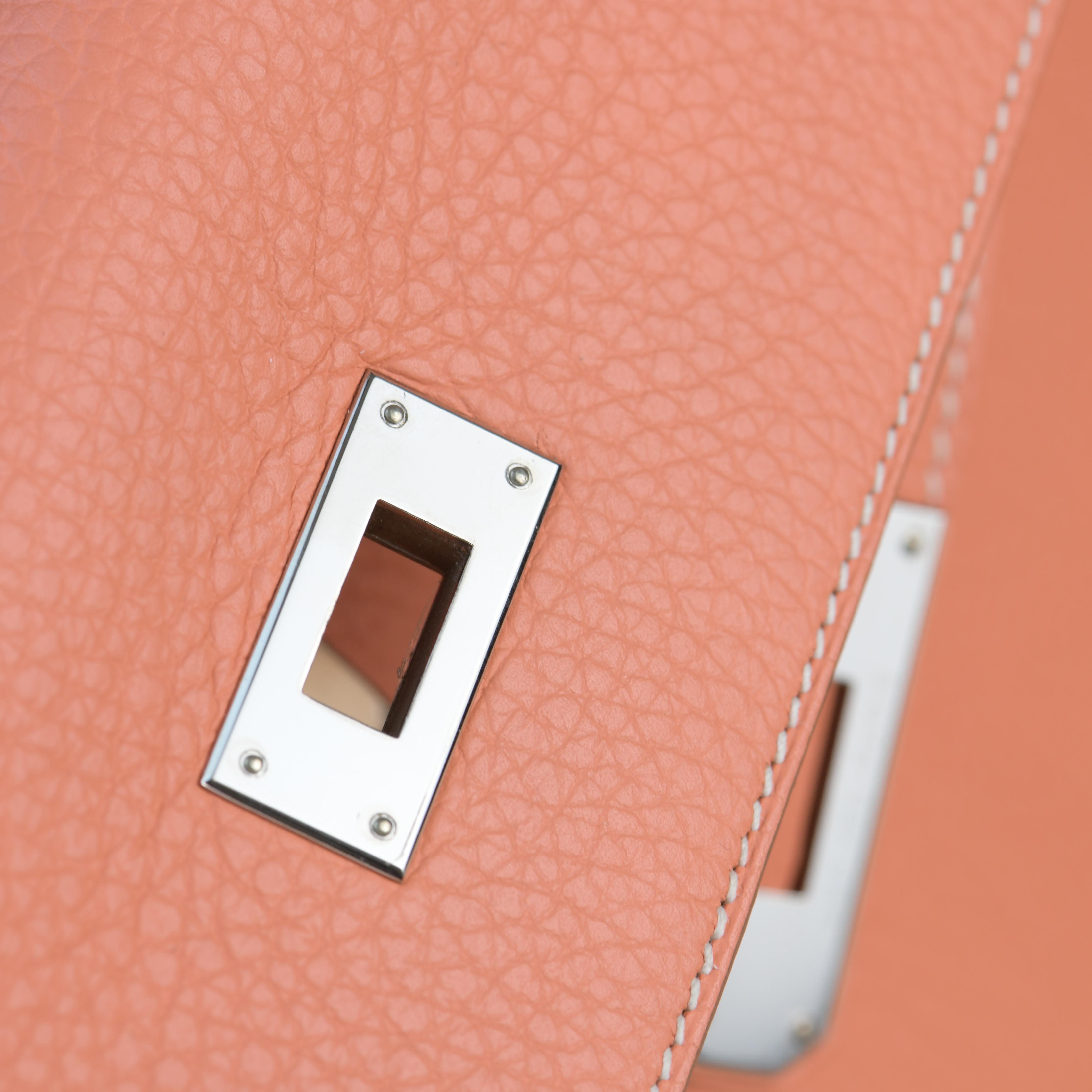 Hermès Kelly 32 Crevette Togo Leather with Silver Hardware 6