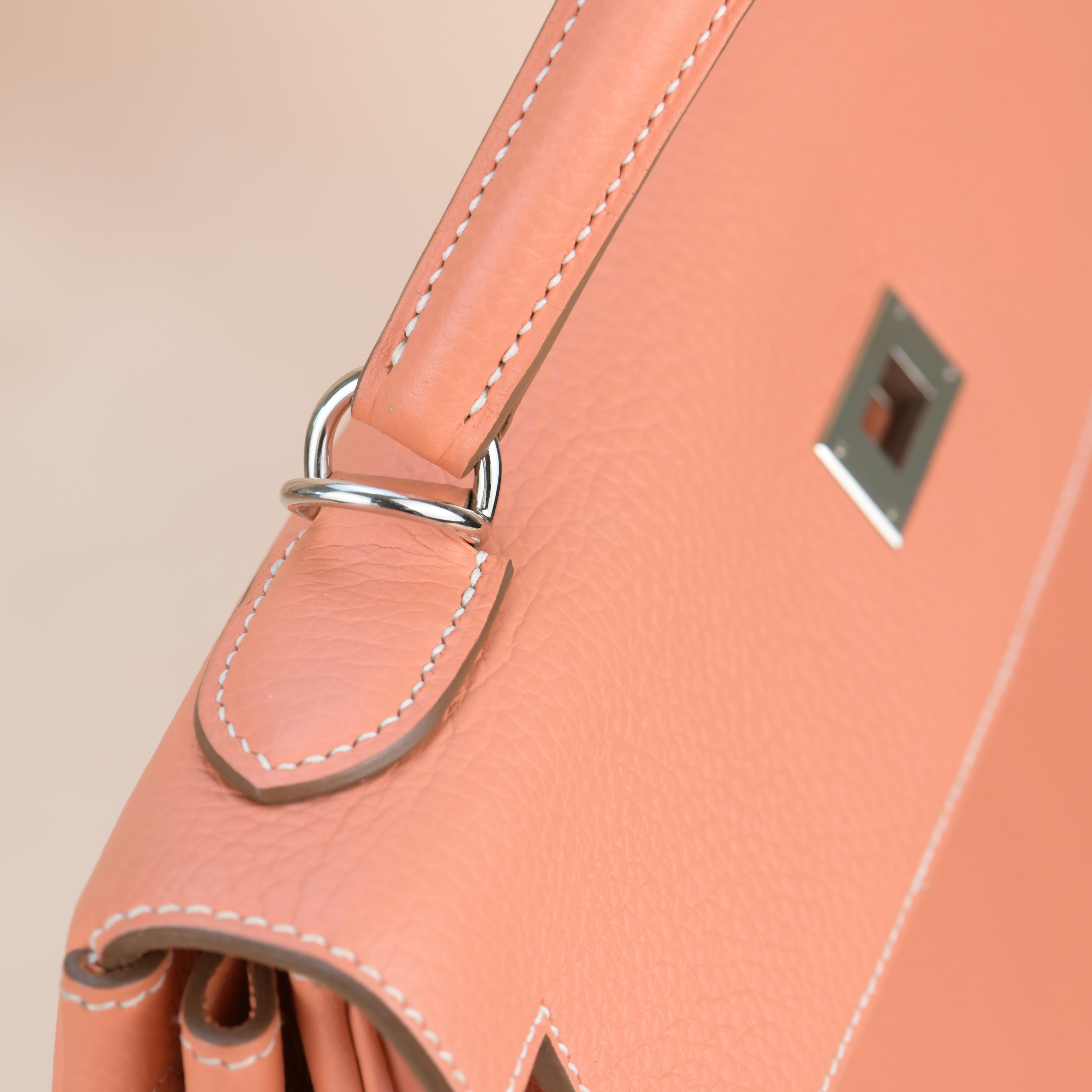Hermès Kelly 32 Crevette Togo Leather with Silver Hardware 7
